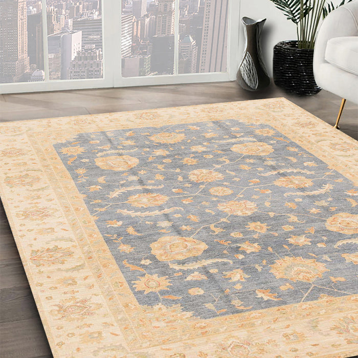Abstract Pastel Orange Oriental Rug in Family Room, abs4035