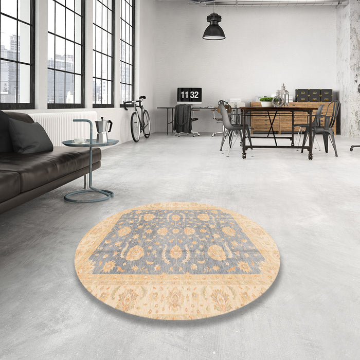 Round Abstract Pastel Orange Oriental Rug in a Office, abs4035