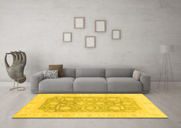 Machine Washable Oriental Yellow Modern Rug in a Living Room, wshabs4035yw