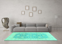 Machine Washable Oriental Turquoise Modern Area Rugs in a Living Room,, wshabs4035turq