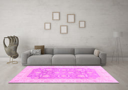 Machine Washable Oriental Pink Modern Rug in a Living Room, wshabs4035pnk