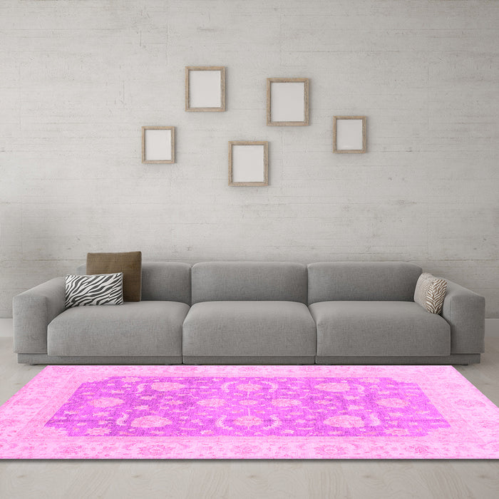 Machine Washable Oriental Pink Modern Rug in a Living Room, wshabs4035pnk