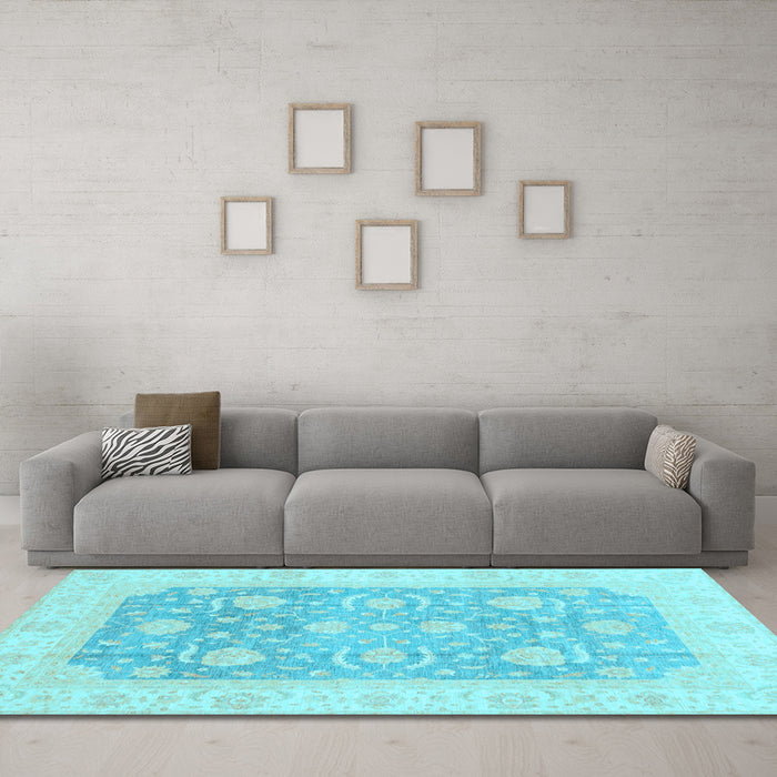 Machine Washable Oriental Light Blue Modern Rug in a Living Room, wshabs4035lblu