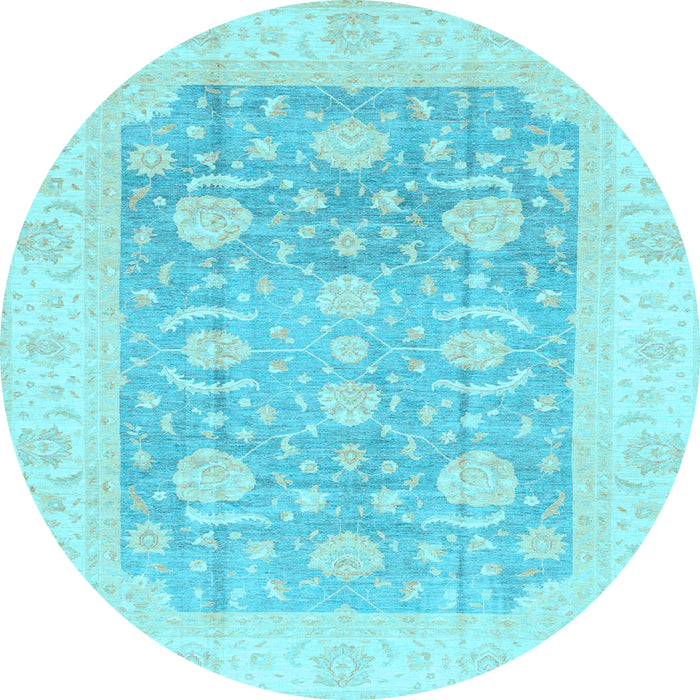 Round Machine Washable Oriental Light Blue Modern Rug, wshabs4035lblu