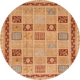 Round Abstract Orange Oriental Rug, abs4036