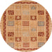 Round Abstract Orange Oriental Rug, abs4036