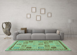Machine Washable Oriental Turquoise Modern Area Rugs in a Living Room,, wshabs4036turq