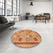 Round Machine Washable Abstract Orange Rug in a Office, wshabs4036