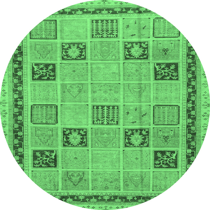 Round Machine Washable Oriental Emerald Green Modern Area Rugs, wshabs4036emgrn