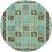 Round Oriental Light Blue Modern Rug, abs4036lblu