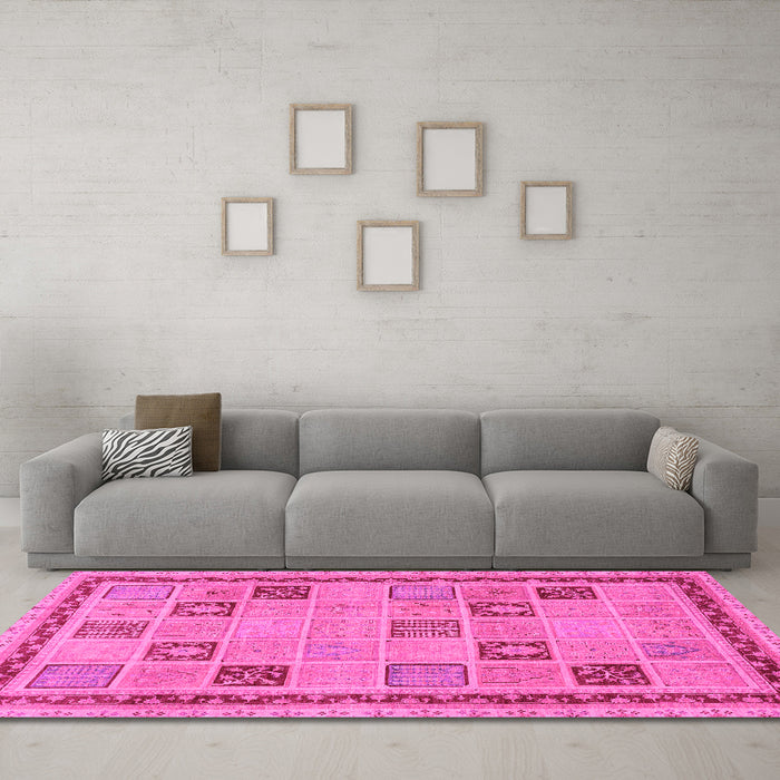 Machine Washable Oriental Pink Modern Rug in a Living Room, wshabs4036pnk