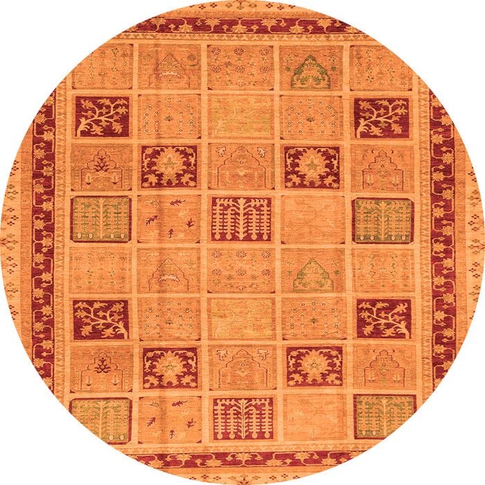Round Machine Washable Oriental Orange Modern Area Rugs, wshabs4036org