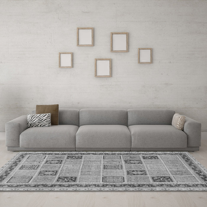 Machine Washable Oriental Gray Modern Rug in a Living Room,, wshabs4036gry