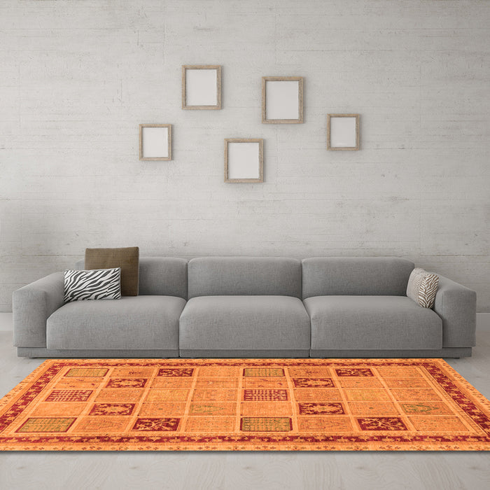 Machine Washable Oriental Orange Modern Area Rugs in a Living Room, wshabs4036org