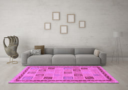 Machine Washable Oriental Purple Modern Area Rugs in a Living Room, wshabs4036pur