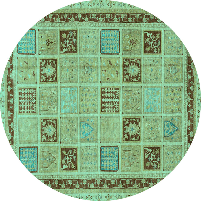 Round Machine Washable Oriental Turquoise Modern Area Rugs, wshabs4036turq