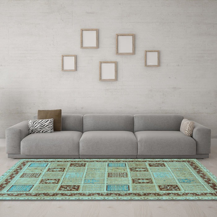 Machine Washable Oriental Light Blue Modern Rug in a Living Room, wshabs4036lblu