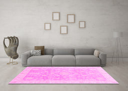 Machine Washable Oriental Pink Modern Rug in a Living Room, wshabs4037pnk