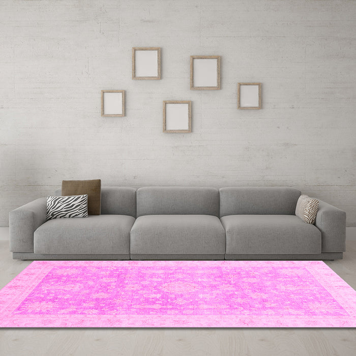 Machine Washable Oriental Pink Modern Rug in a Living Room, wshabs4037pnk