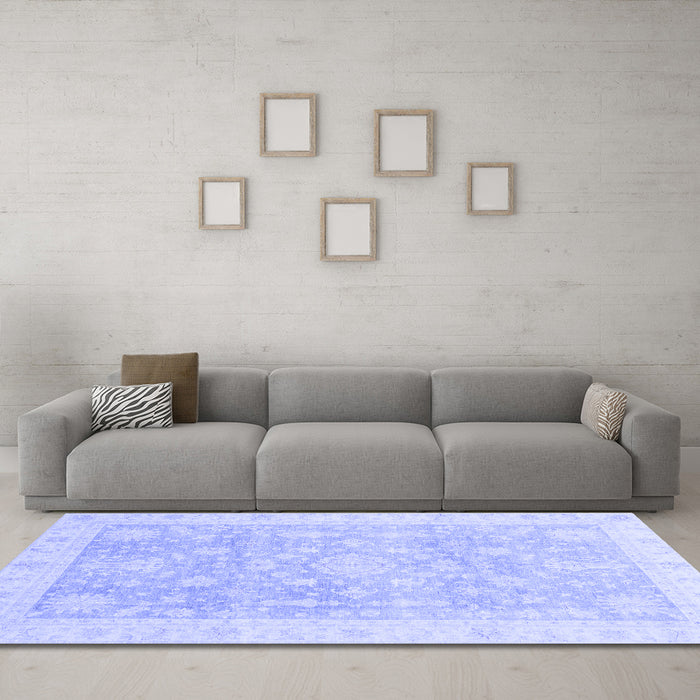 Machine Washable Oriental Blue Modern Rug in a Living Room, wshabs4037blu