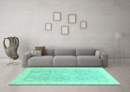 Machine Washable Oriental Turquoise Modern Area Rugs in a Living Room,, wshabs4037turq