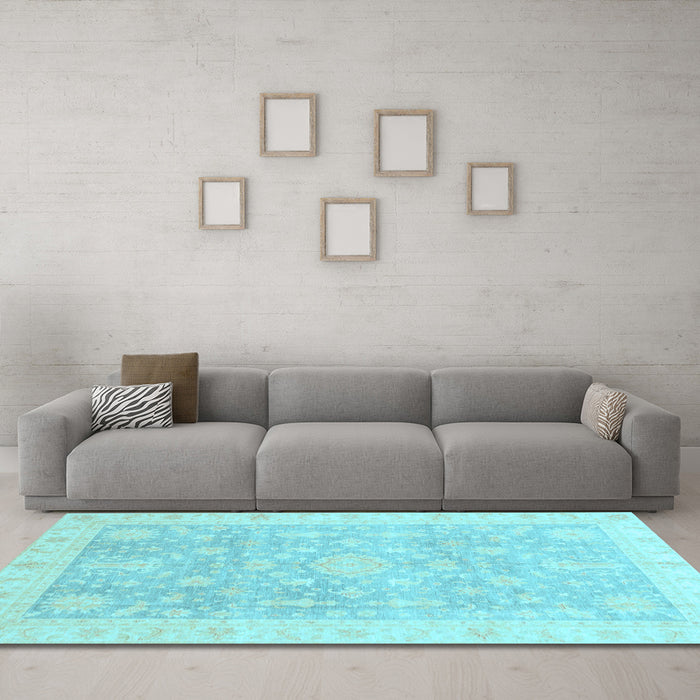 Machine Washable Oriental Light Blue Modern Rug in a Living Room, wshabs4037lblu