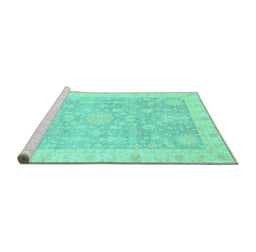Sideview of Machine Washable Oriental Turquoise Modern Area Rugs, wshabs4037turq