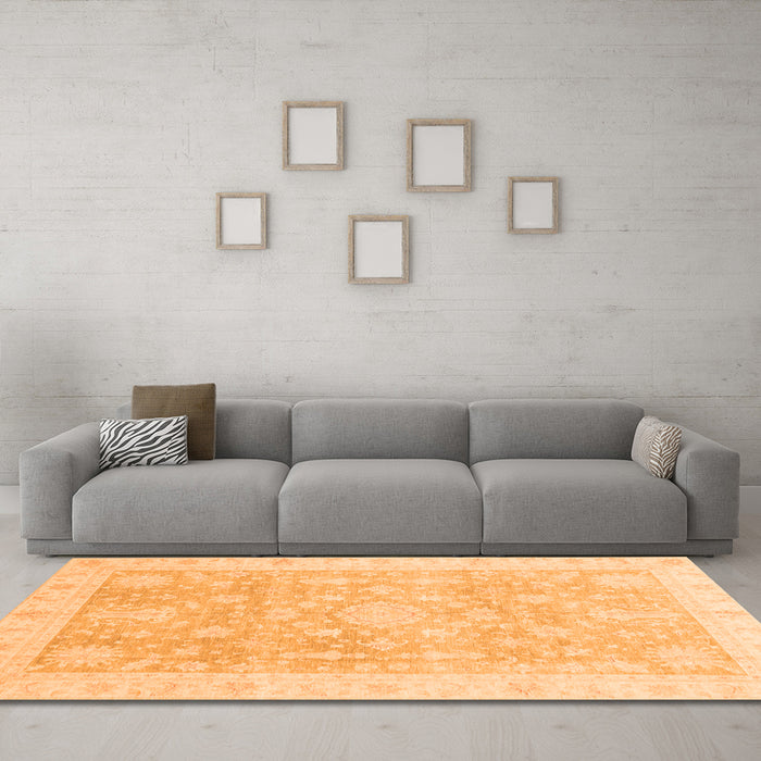 Machine Washable Oriental Orange Modern Area Rugs in a Living Room, wshabs4037org