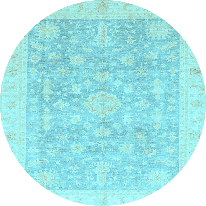 Round Machine Washable Oriental Light Blue Modern Rug, wshabs4037lblu