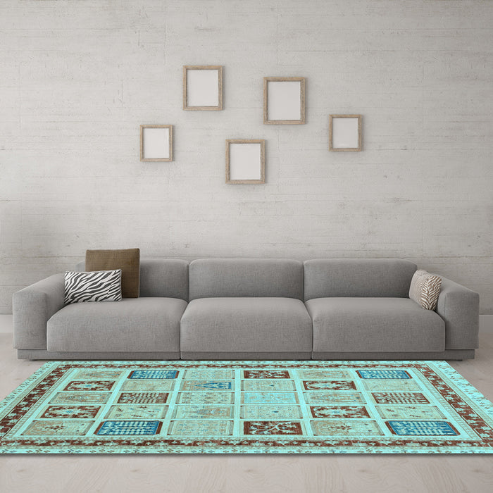 Machine Washable Oriental Light Blue Modern Rug in a Living Room, wshabs4038lblu