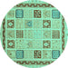 Round Machine Washable Oriental Turquoise Modern Area Rugs, wshabs4038turq