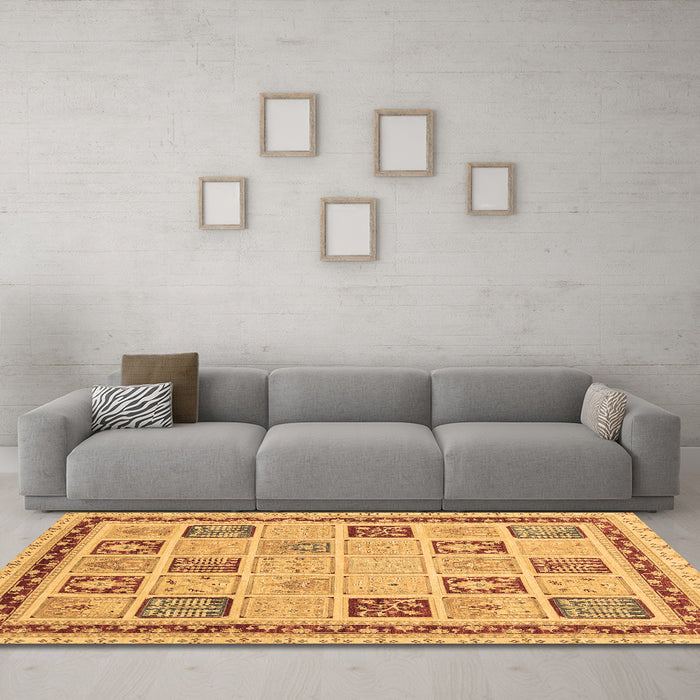 Machine Washable Oriental Brown Modern Rug in a Living Room,, wshabs4038brn
