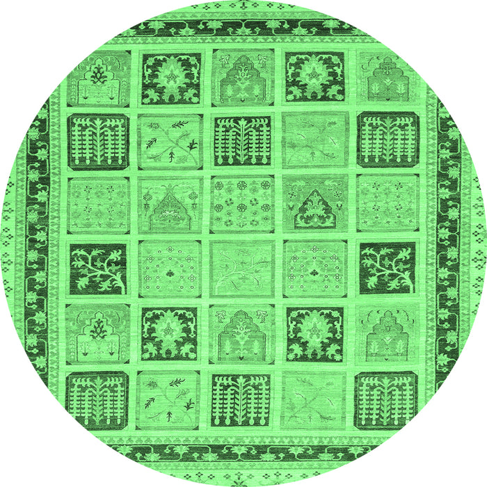 Round Machine Washable Oriental Emerald Green Modern Area Rugs, wshabs4038emgrn