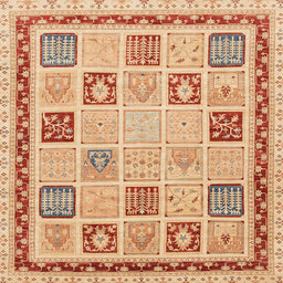 Square Abstract Orange Oriental Rug, abs4038