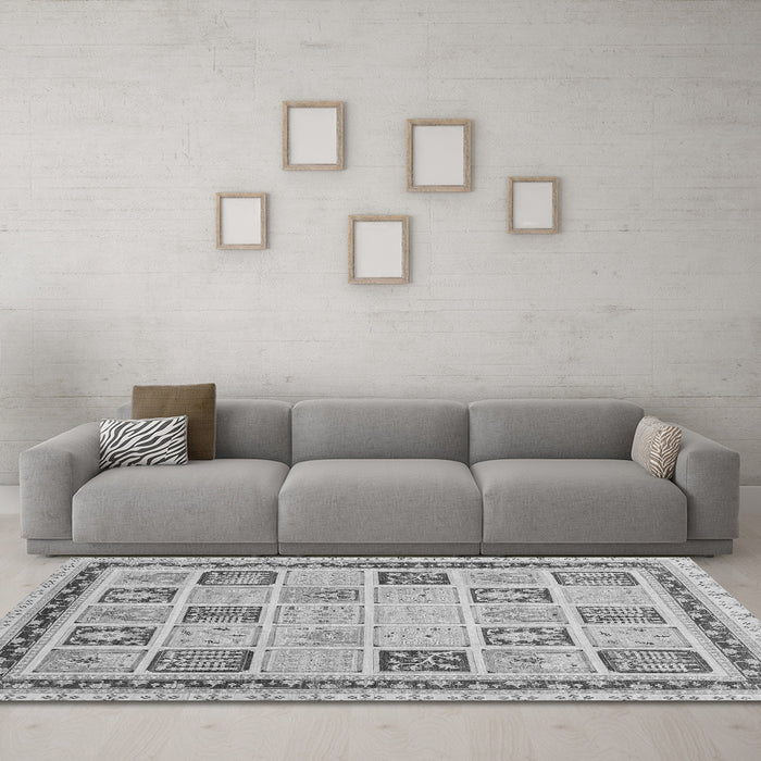 Machine Washable Oriental Gray Modern Rug in a Living Room,, wshabs4038gry