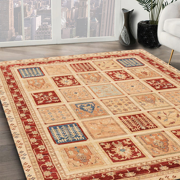 Abstract Orange Oriental Rug in Family Room, abs4038