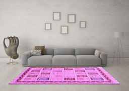 Machine Washable Oriental Purple Modern Area Rugs in a Living Room, wshabs4038pur