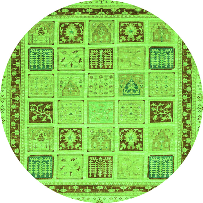 Round Machine Washable Oriental Green Modern Area Rugs, wshabs4038grn