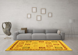 Machine Washable Oriental Yellow Modern Rug in a Living Room, wshabs4038yw