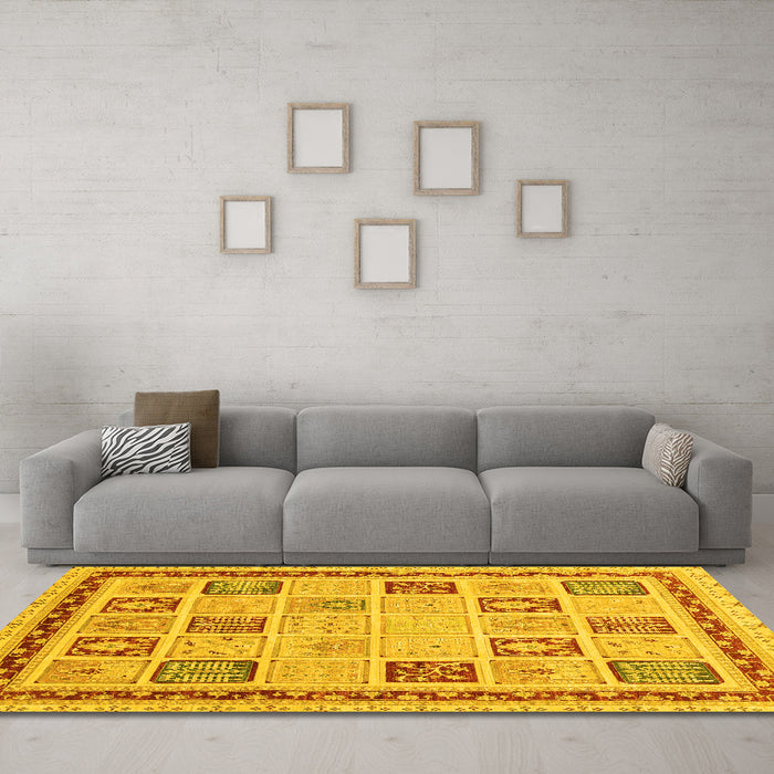 Machine Washable Oriental Yellow Modern Rug in a Living Room, wshabs4038yw