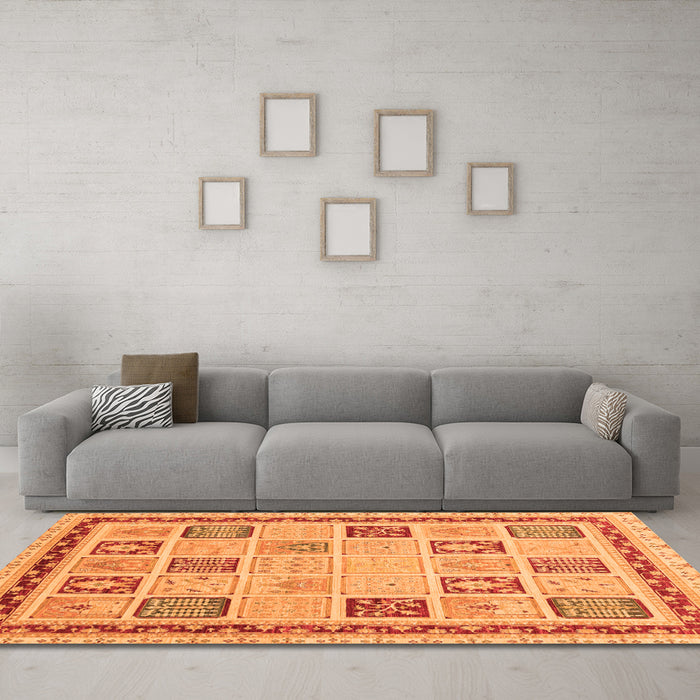 Machine Washable Oriental Orange Modern Area Rugs in a Living Room, wshabs4038org