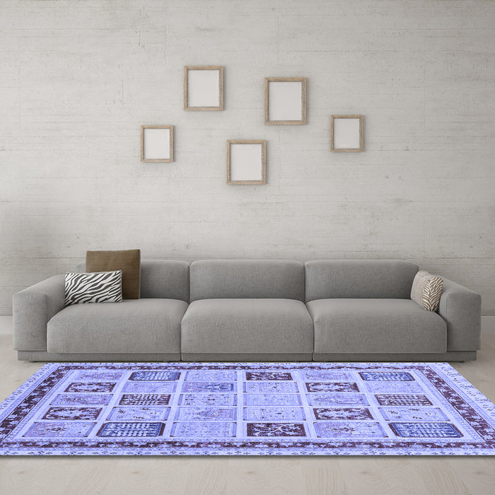 Machine Washable Oriental Blue Modern Rug in a Living Room, wshabs4038blu