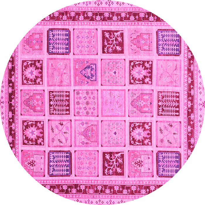 Round Machine Washable Oriental Pink Modern Rug, wshabs4038pnk