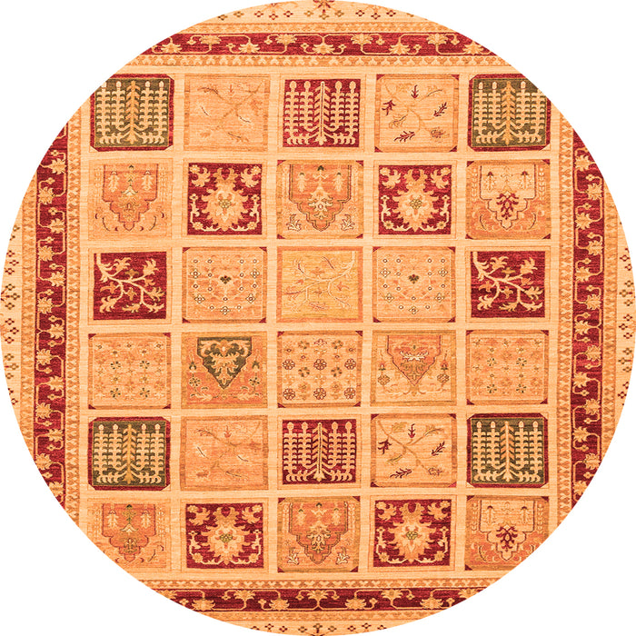 Round Machine Washable Oriental Orange Modern Area Rugs, wshabs4038org