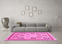 Machine Washable Oriental Pink Modern Rug in a Living Room, wshabs4038pnk