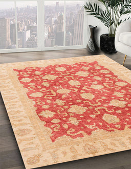 Abstract Bright Orange Oriental Rug in Family Room, abs4039