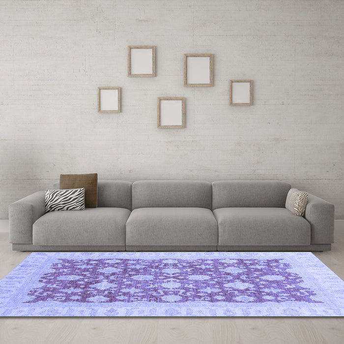 Machine Washable Oriental Blue Modern Rug in a Living Room, wshabs4039blu