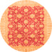 Round Machine Washable Oriental Orange Modern Area Rugs, wshabs4039org