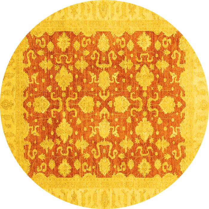 Round Machine Washable Oriental Yellow Modern Rug, wshabs4039yw