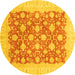 Round Machine Washable Oriental Yellow Modern Rug, wshabs4039yw